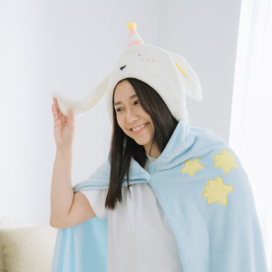 魔法兔造型連帽軟綿蓋毯